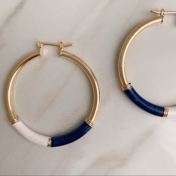 Navy Enamel Tube Hoops | 18k Gold Filled - Picture 3 of 8